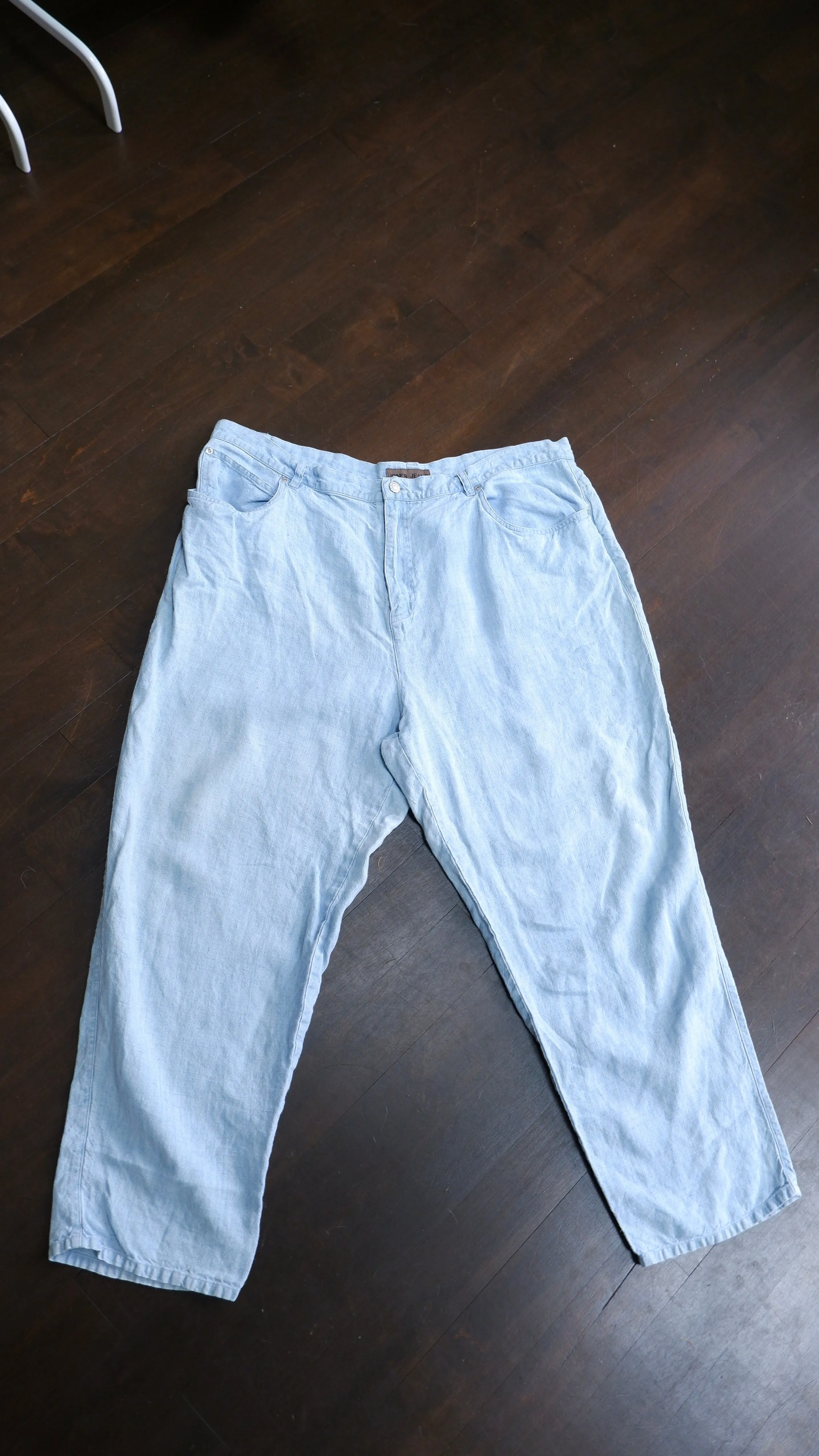 90s Light Blue 100% Linen Straight Leg Trousers - 20