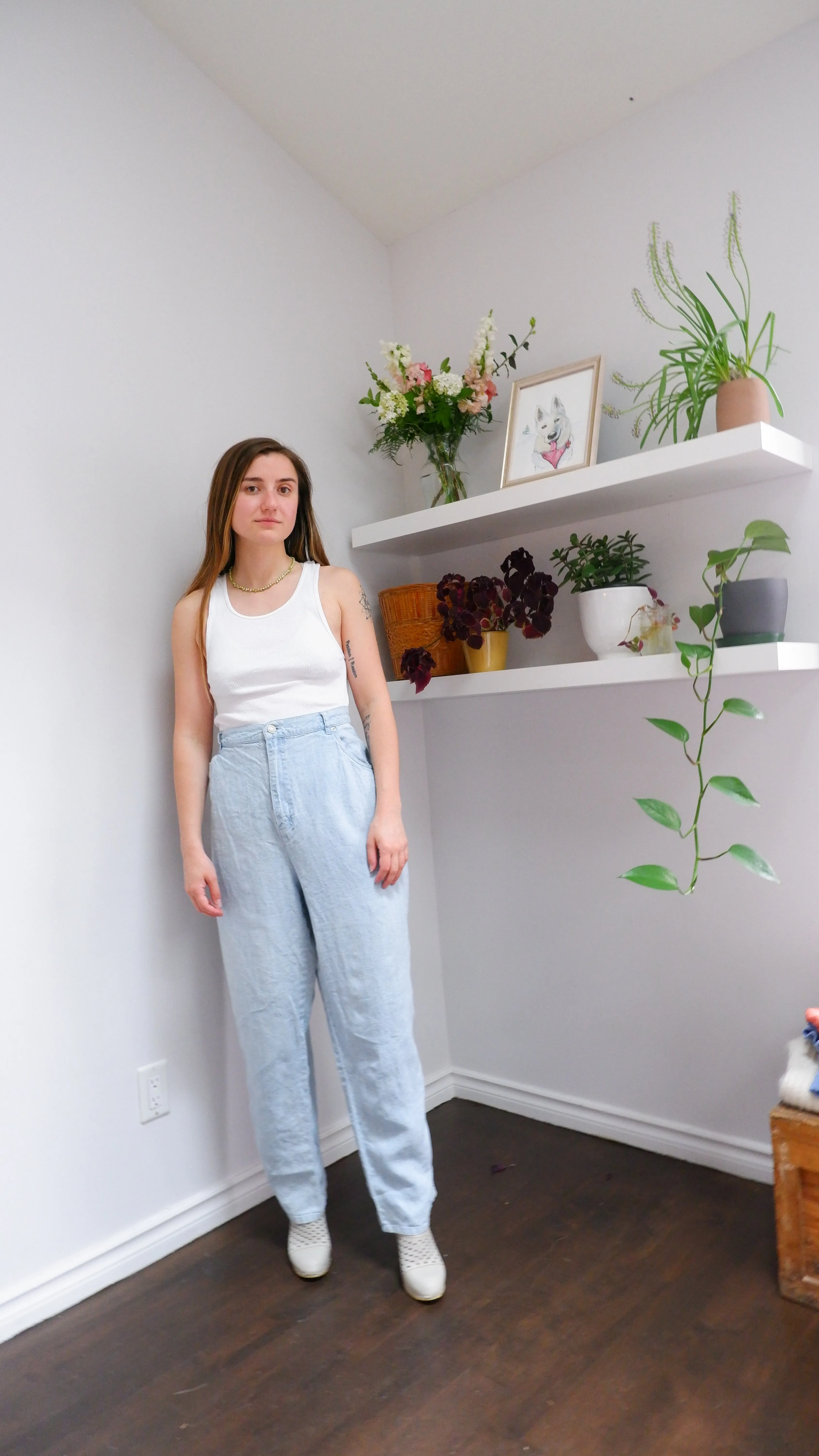 90s Light Blue 100% Linen Straight Leg Trousers - 20