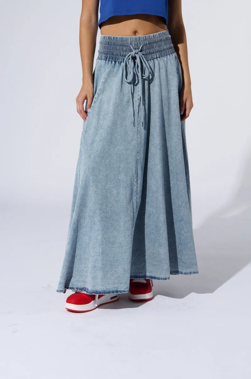 ALEX ACID WASH DENIM MAXI SKIRT