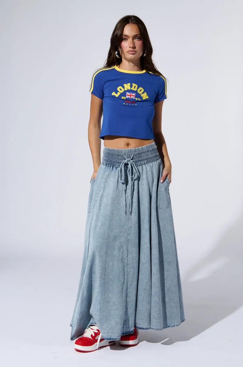 ALEX ACID WASH DENIM MAXI SKIRT