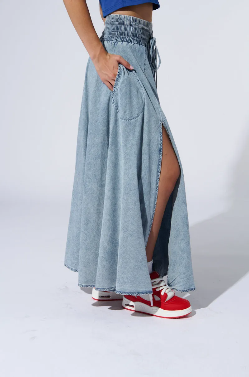 ALEX ACID WASH DENIM MAXI SKIRT