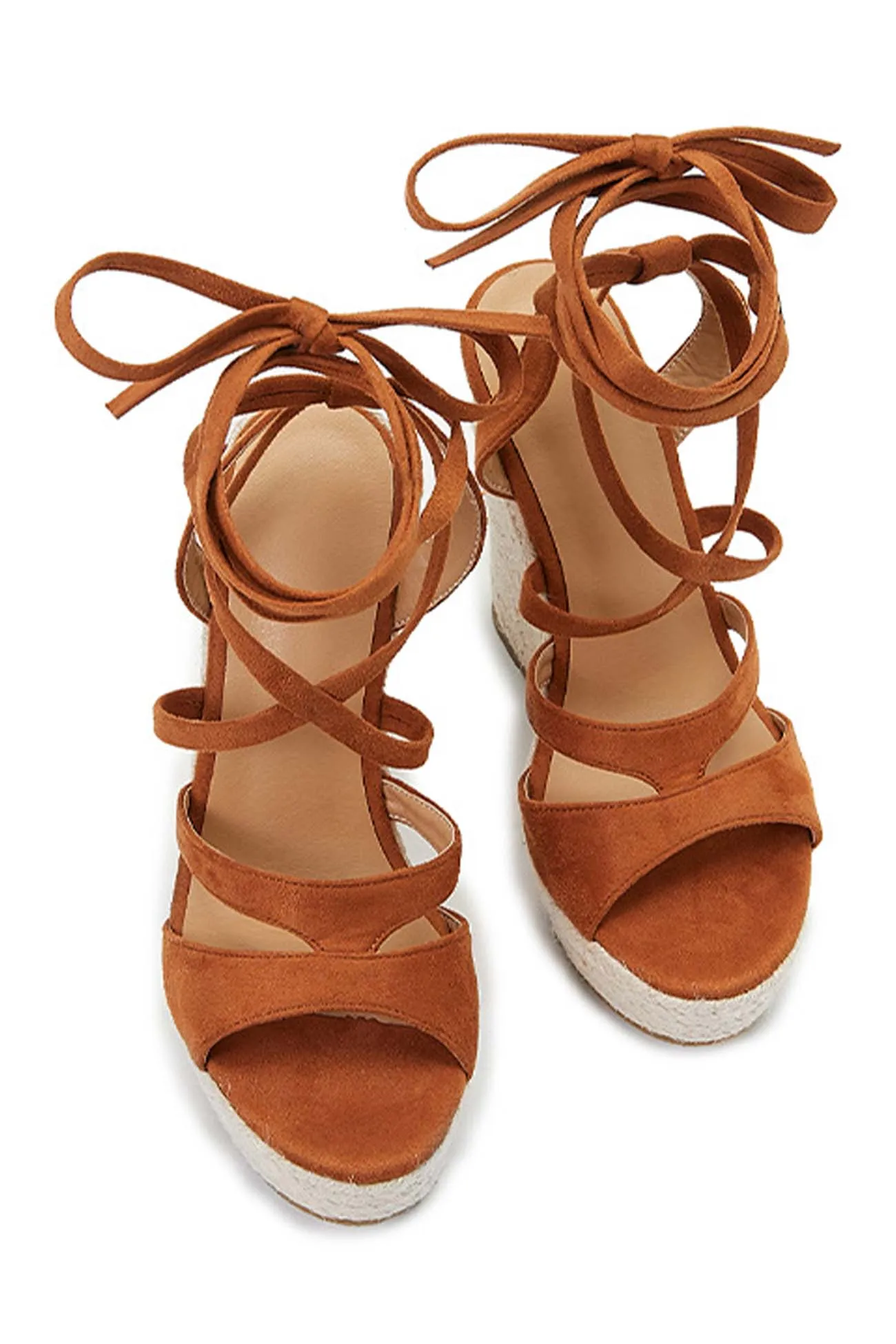 Amozae-Lace Up Espadrille Wedges Sandals