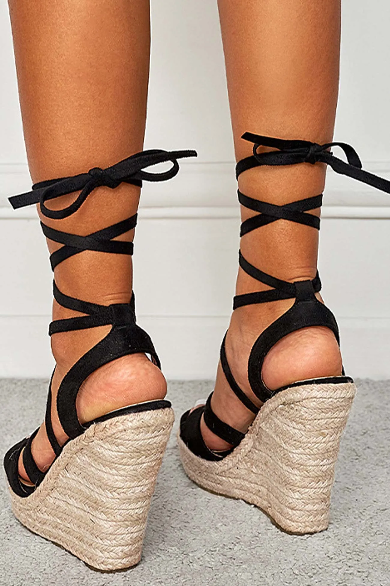 Amozae-Lace Up Espadrille Wedges Sandals