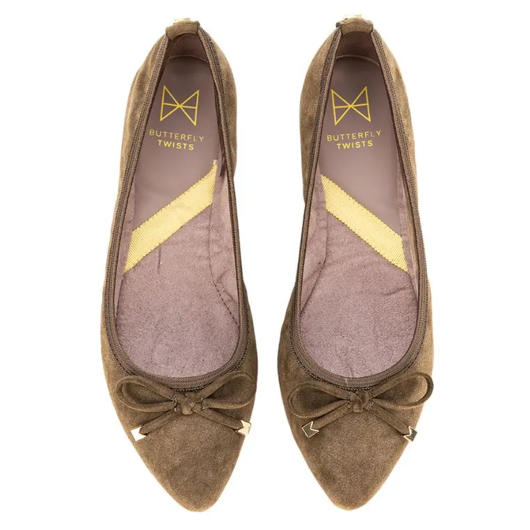 ANNIE Ballet Flat Shoes - Khaki Burnished Suede