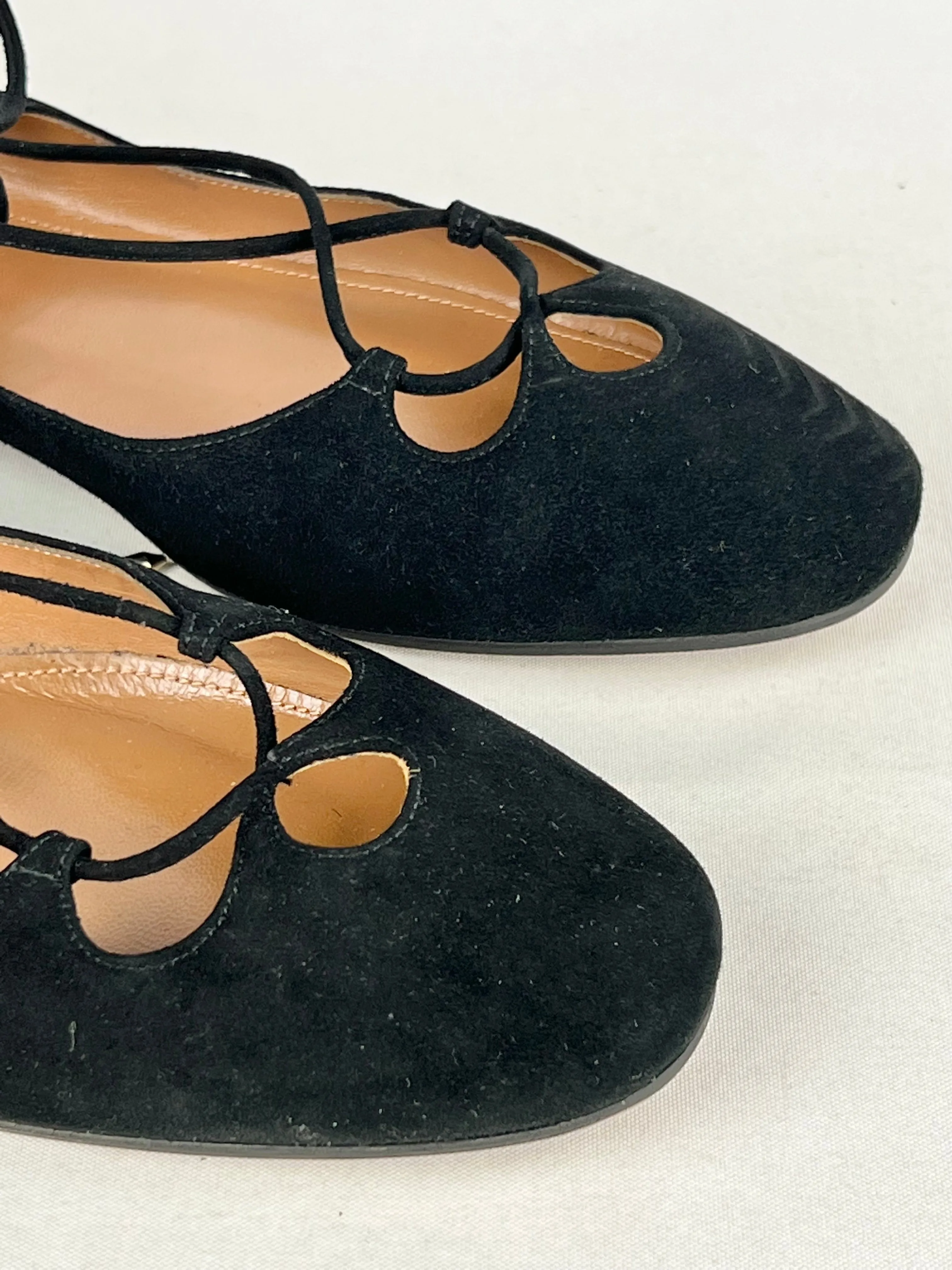 Aquazurra Black Suede Lace Up Ballet Flats - EU39.5