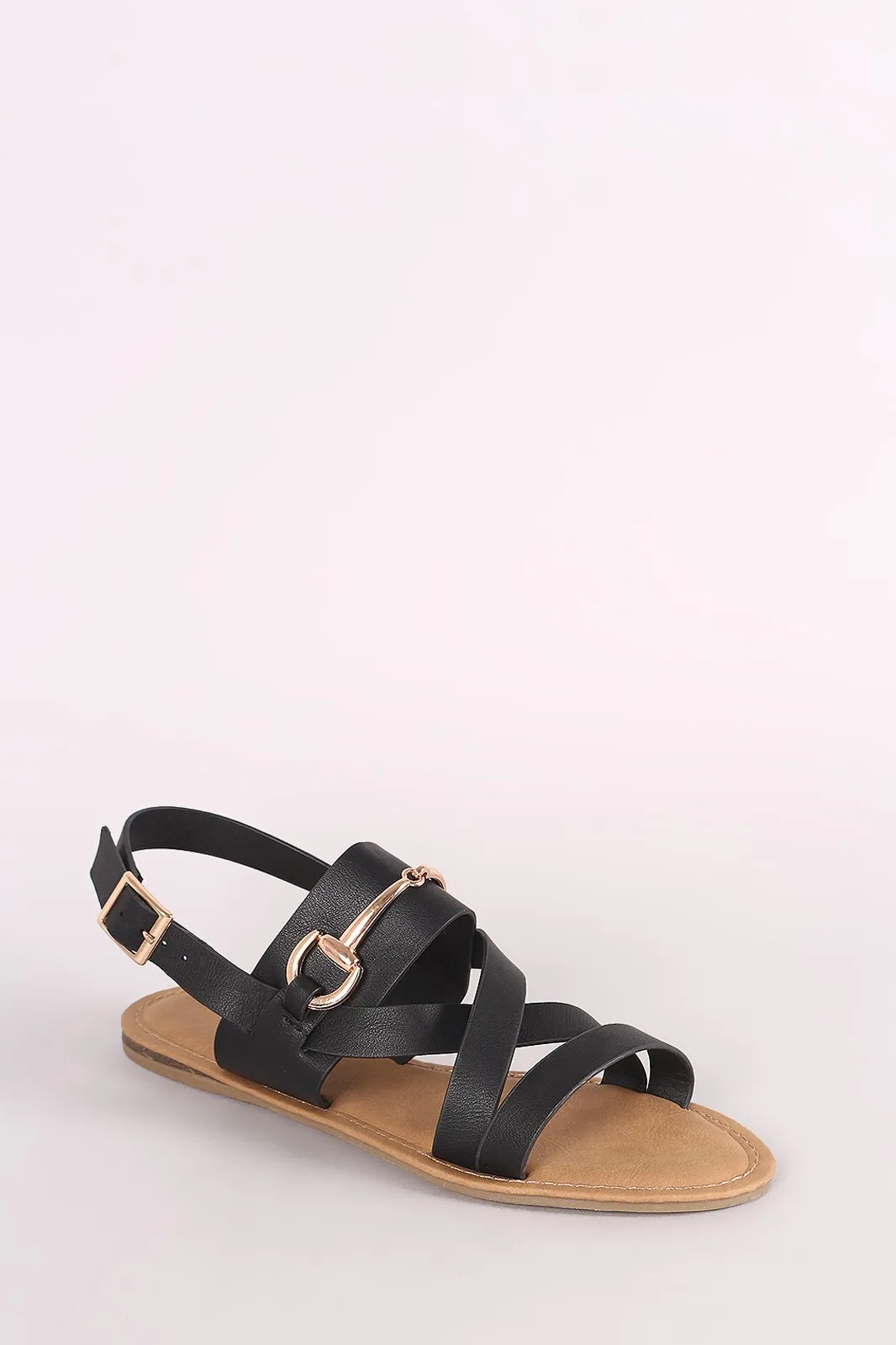 Bamboo Horsebit Ornament Strappy Slingback Flat Sandal