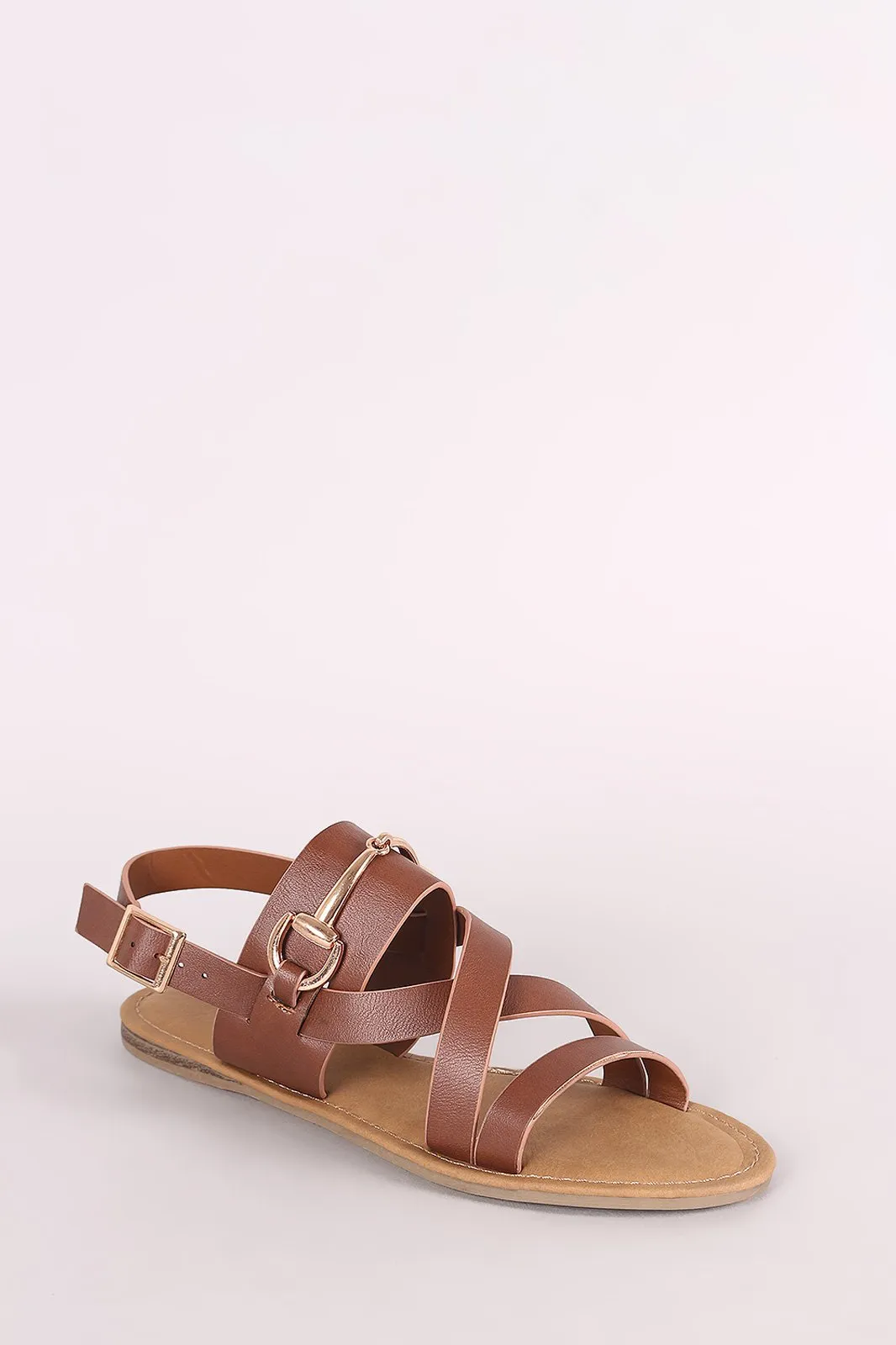 Bamboo Horsebit Ornament Strappy Slingback Flat Sandal