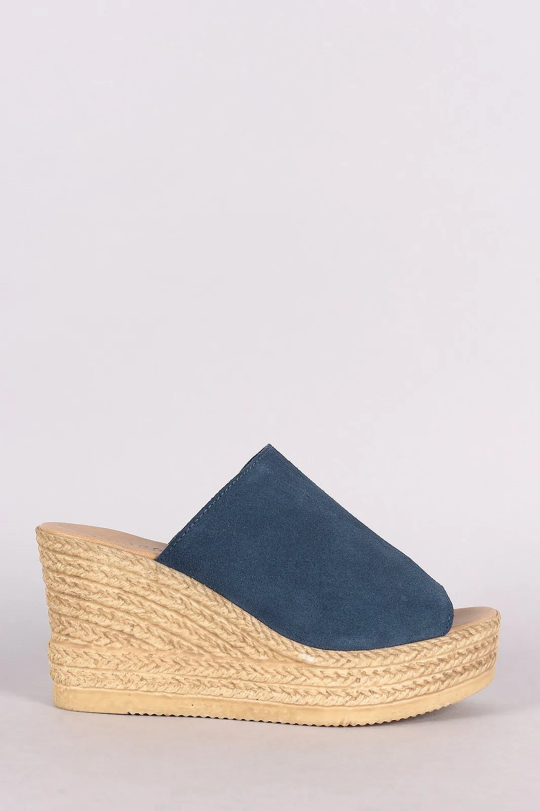 Bamboo Suede Espadrille Embossed Platform Mule Wedge