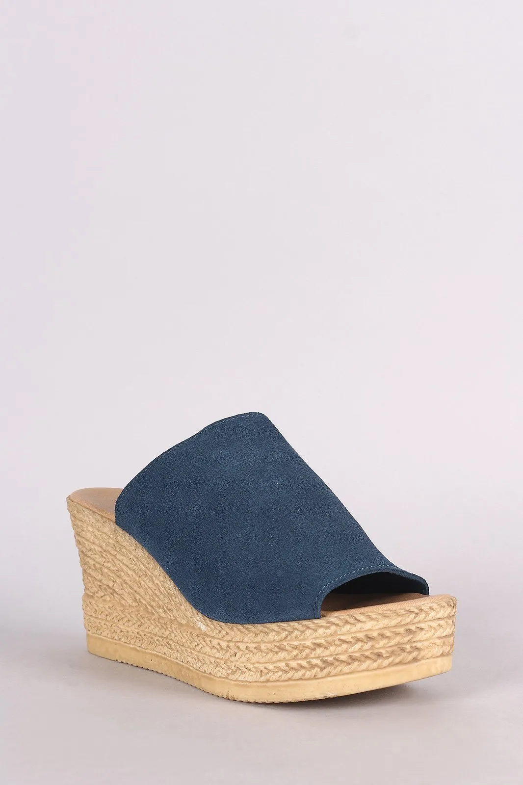 Bamboo Suede Espadrille Embossed Platform Mule Wedge