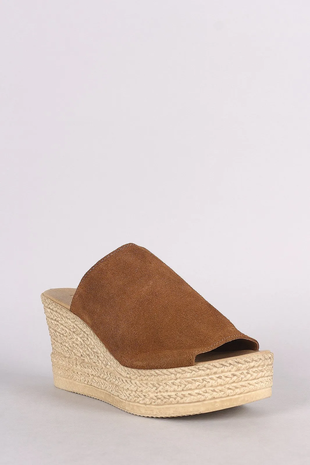 Bamboo Suede Espadrille Embossed Platform Mule Wedge