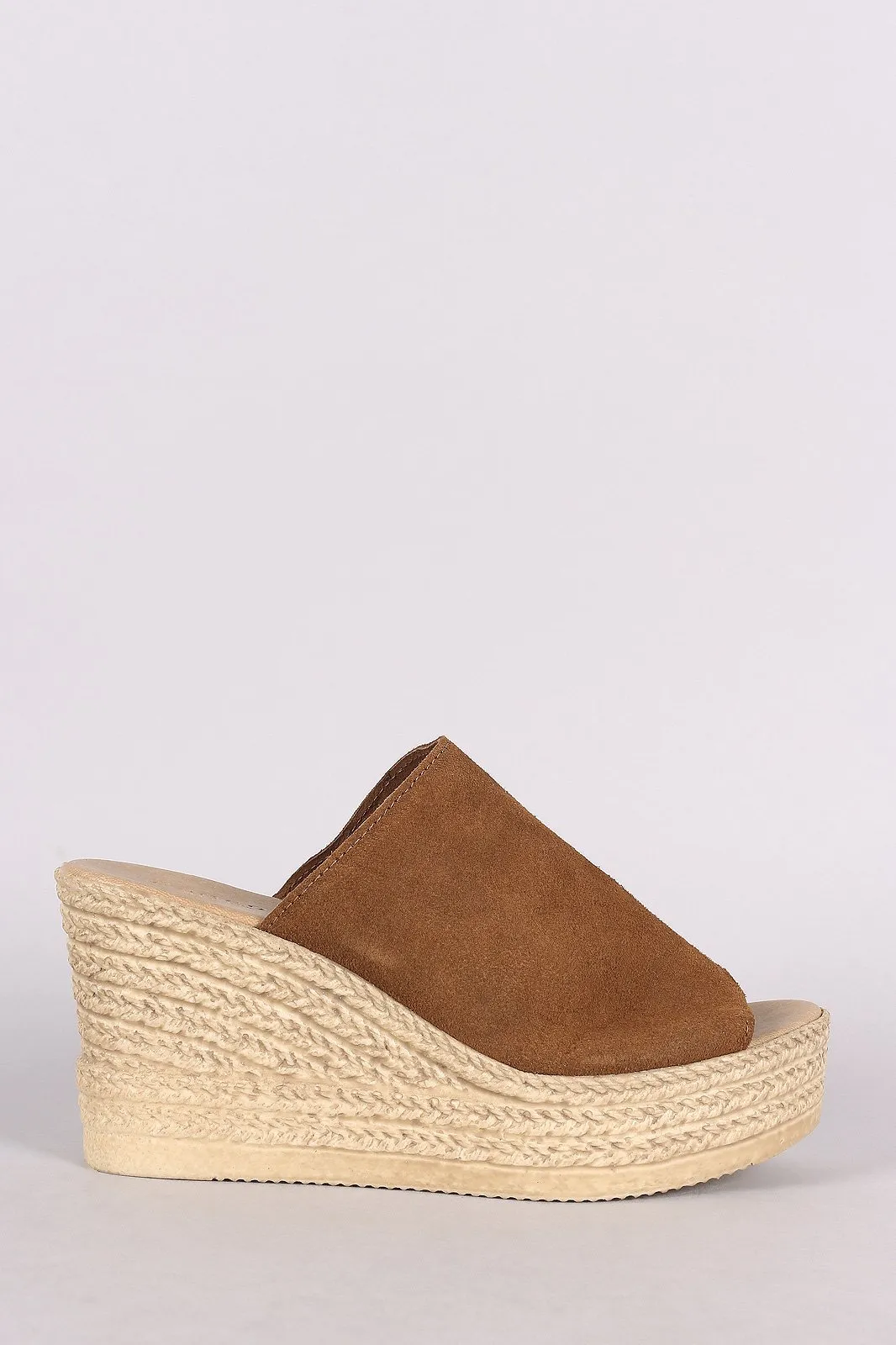 Bamboo Suede Espadrille Embossed Platform Mule Wedge