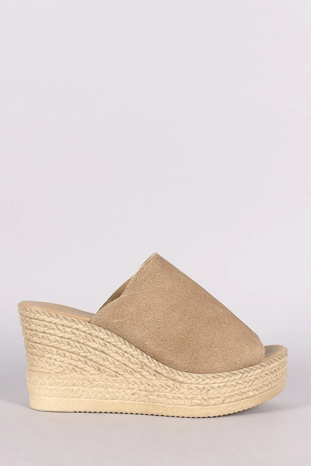 Bamboo Suede Espadrille Embossed Platform Mule Wedge