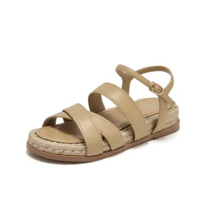 BeauToday Casual Leather Espadrille Strappy Sandals for Womens