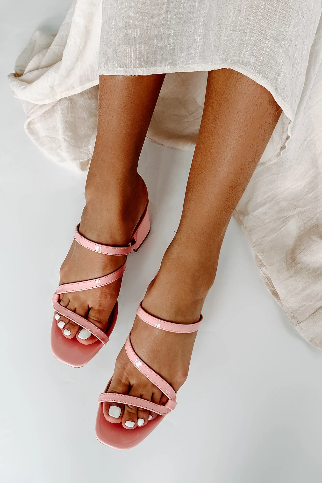 Beyond Belief Strappy Patent Heeled Sandals (Blush)