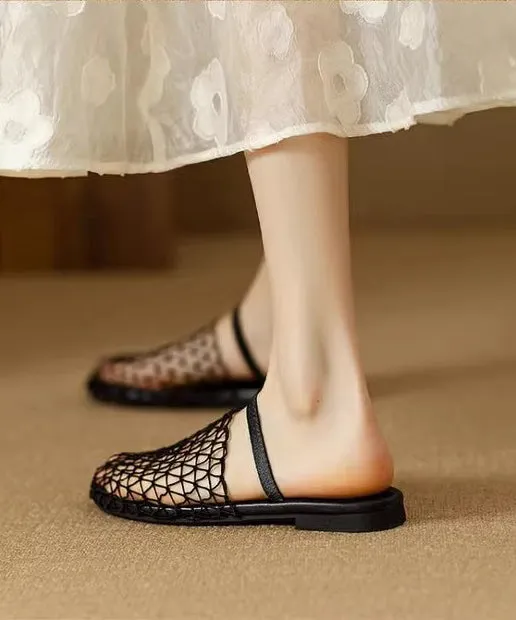 Breathable Mesh Hollow Out Fashion Black Slide Sandals AG1017