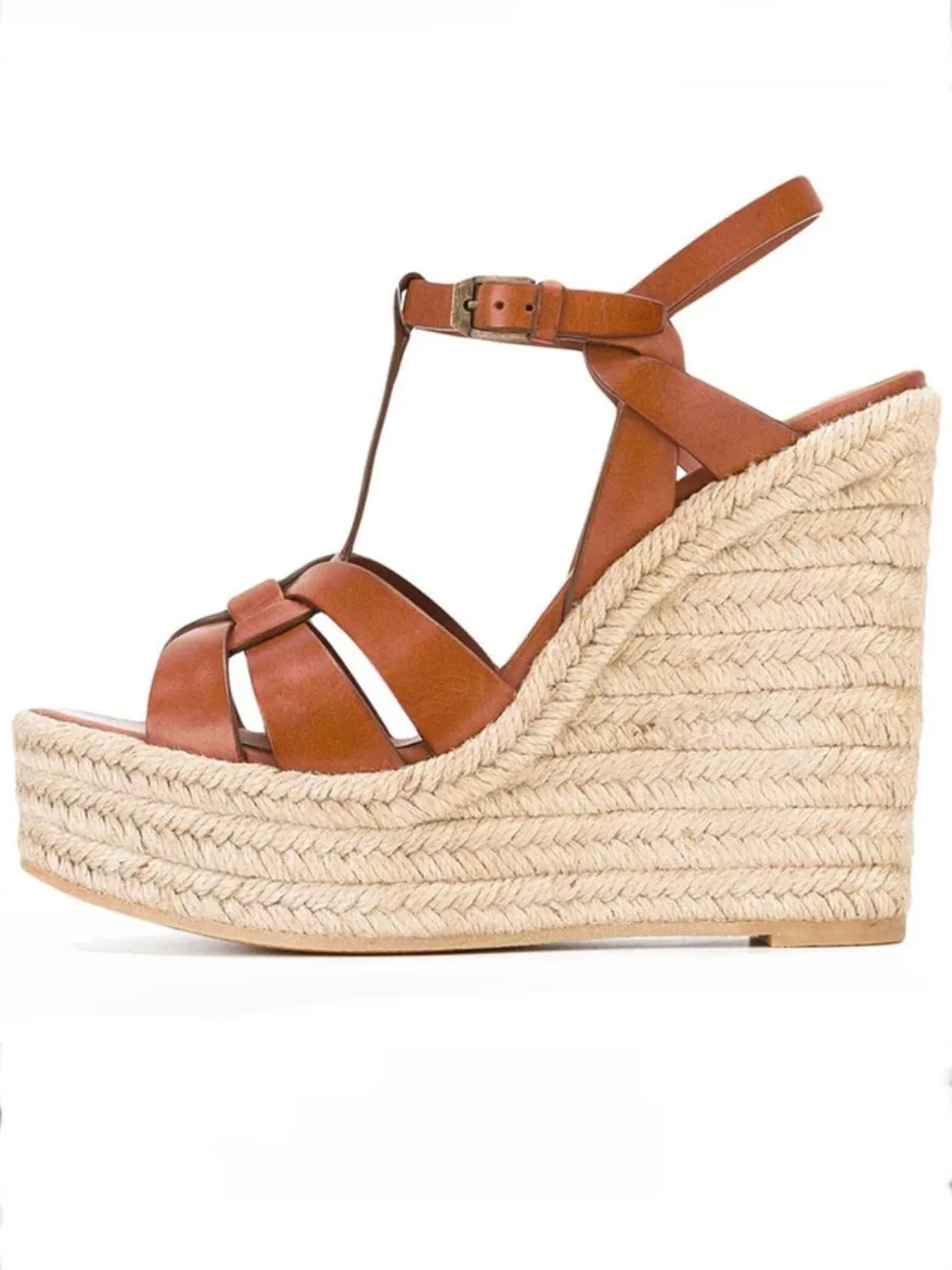 Brown wedge high heels sandals