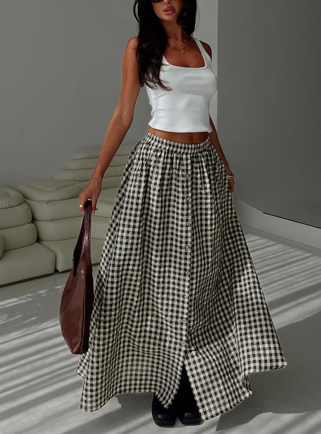 Cartmel Check Maxi Skirt Black / Cream