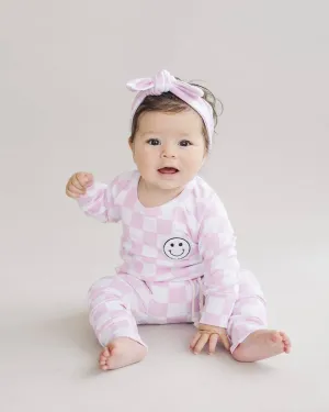 Checkered Smiley Lounge Set | Pink