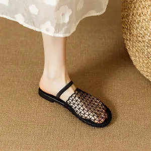 Chic Black Hollow Out Breathable Mesh Platform Slide Sandals OI075