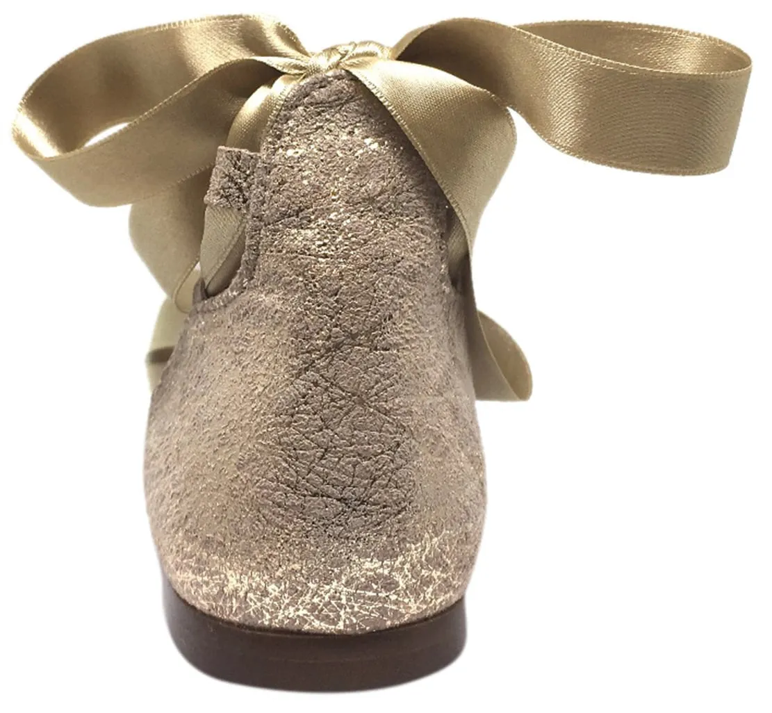 Chupetin 9347 Shimmer Spider Taupe Suede Lace Up Ribbon Ballet Flats