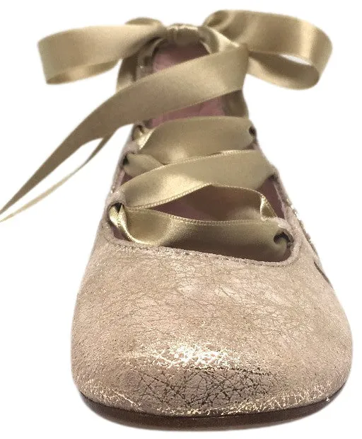 Chupetin 9347 Shimmer Spider Taupe Suede Lace Up Ribbon Ballet Flats