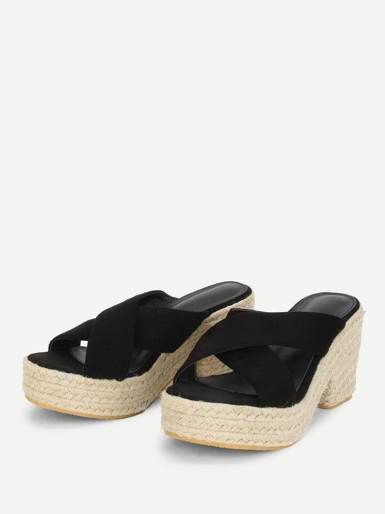 Cross Cross Suede Wedge Sandals