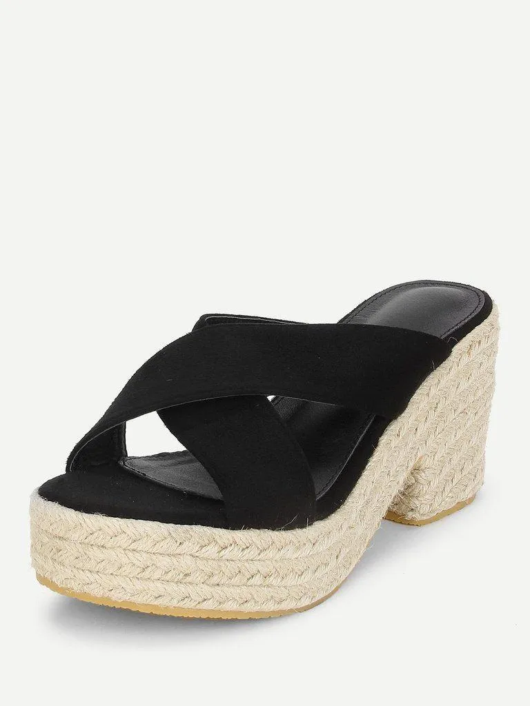 Cross Cross Suede Wedge Sandals