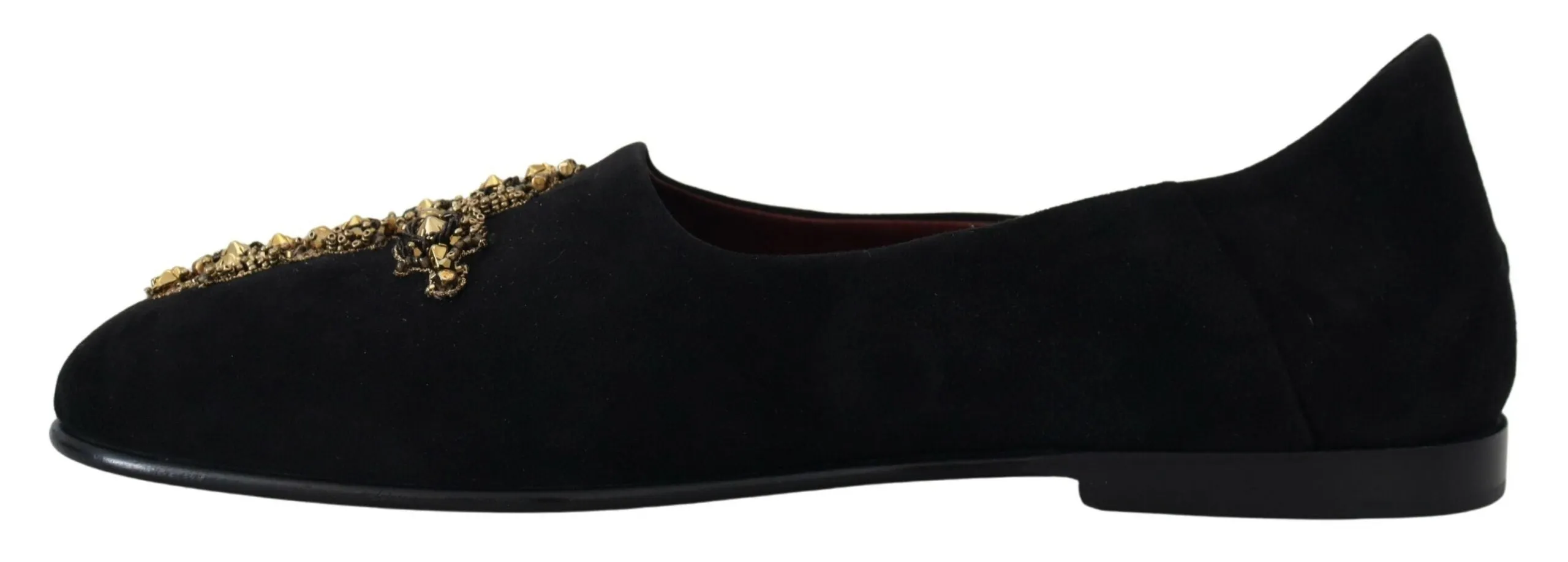 Dolce & Gabbana Black Suede Gold Cross Slip On Loafers Shoes