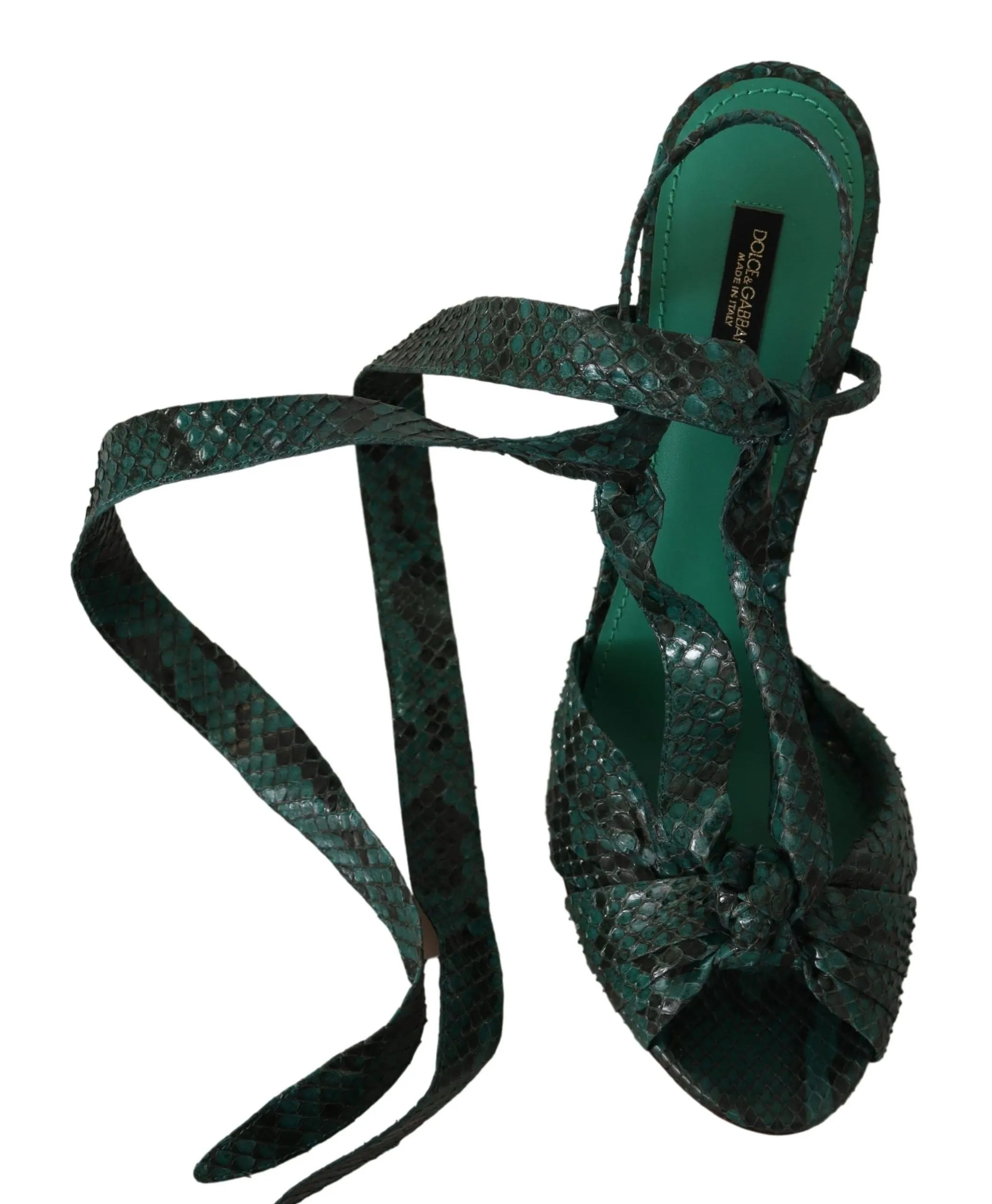 Dolce & Gabbana Green Python Strap Sandals Heels Shoes