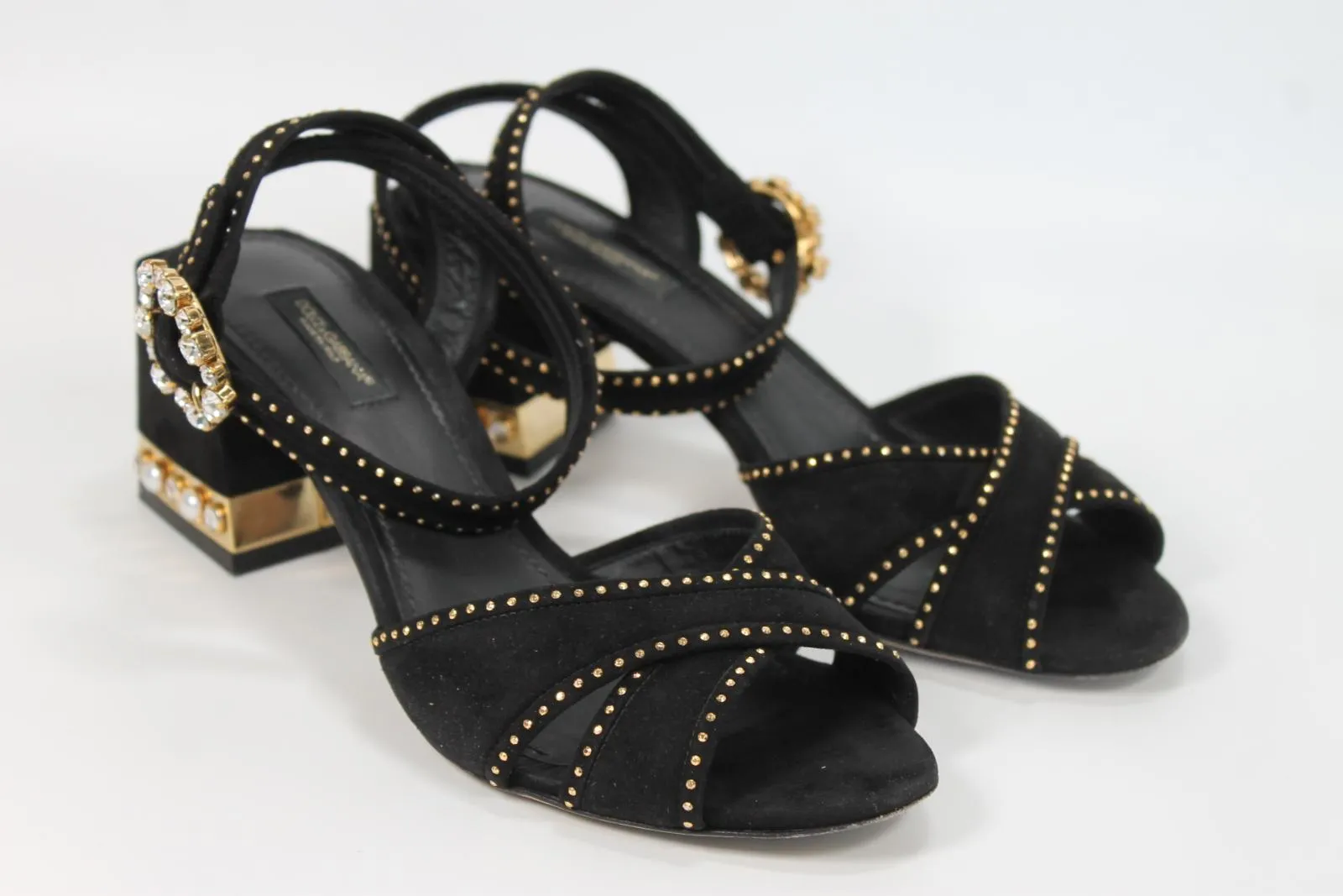 DOLCE & GABBANA Ladies Black Suede Studed Sandals EU37.5 UK4.5 RRP815