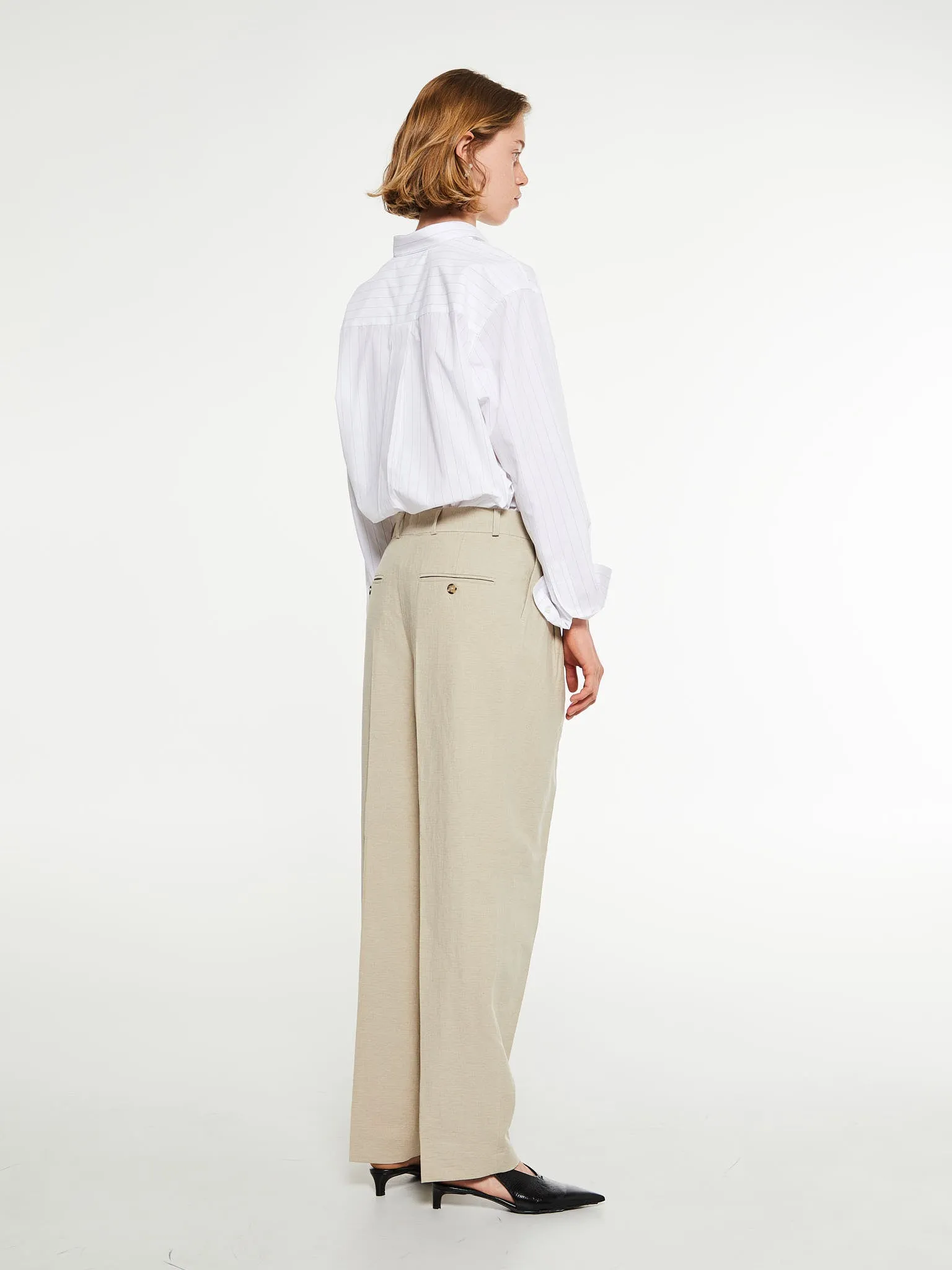 Double-Pleated Tailored Trousers in Sand