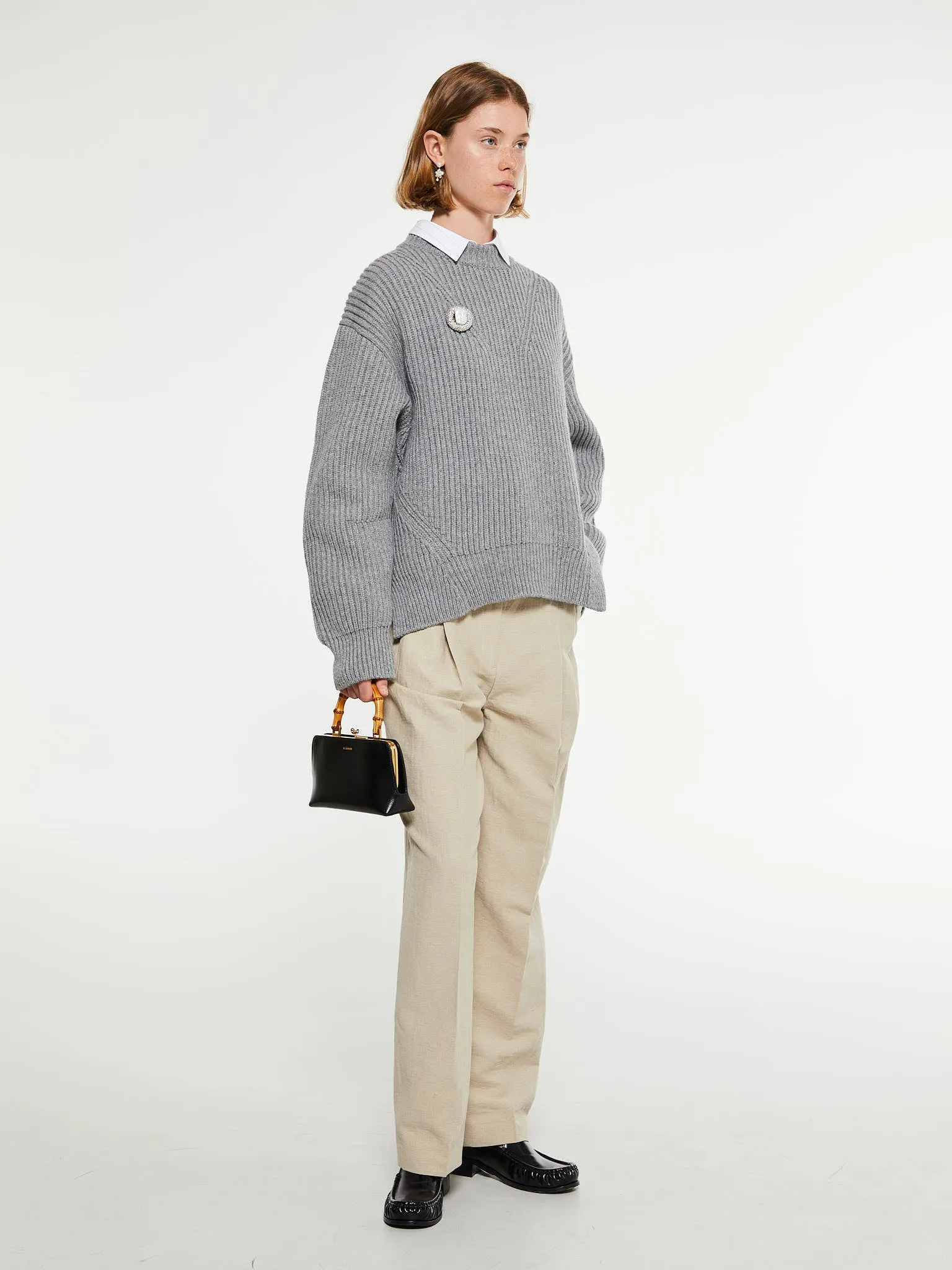 Double-Pleated Tailored Trousers in Sand