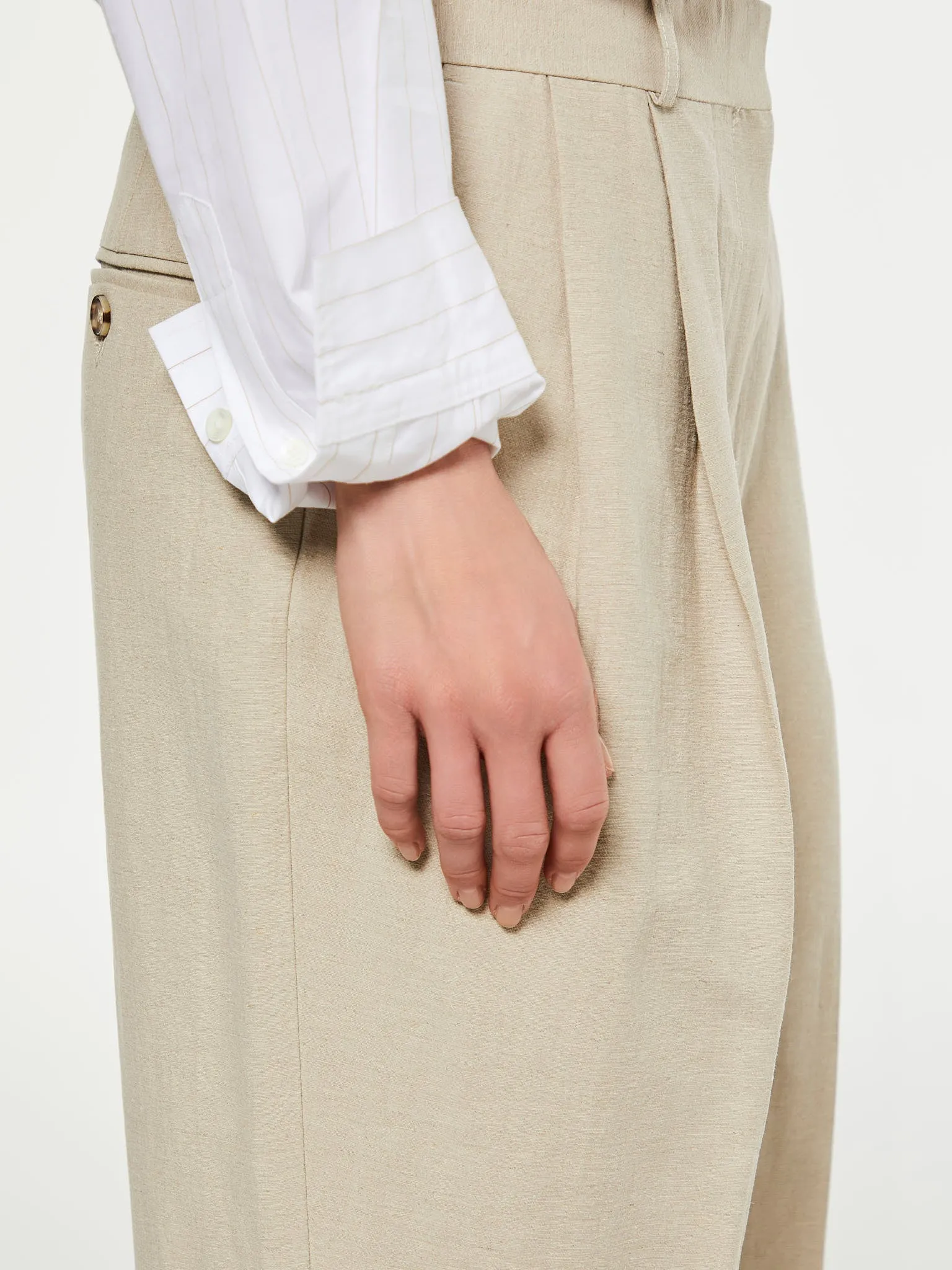 Double-Pleated Tailored Trousers in Sand