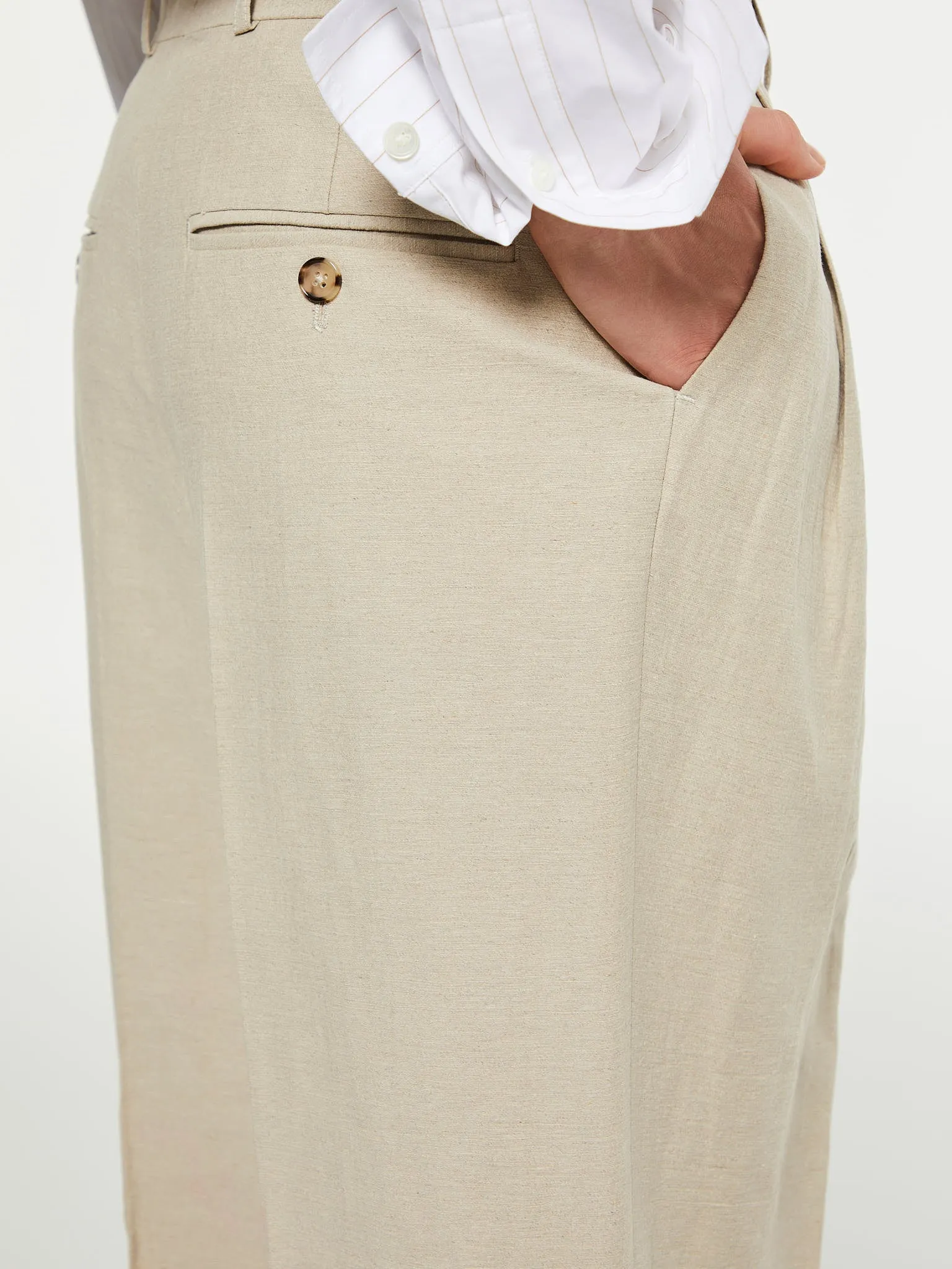 Double-Pleated Tailored Trousers in Sand