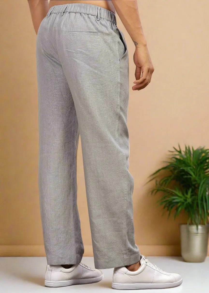 Figo - Pure Linen Drawcord Pants - Steel Grey