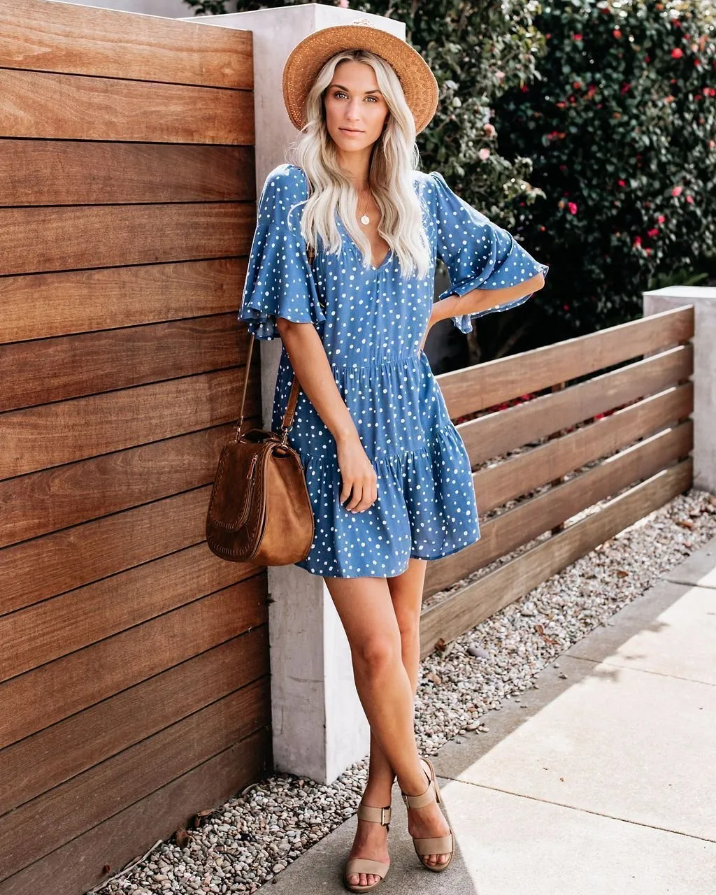 Hailey Polka Dot Babydoll Dress - Blue