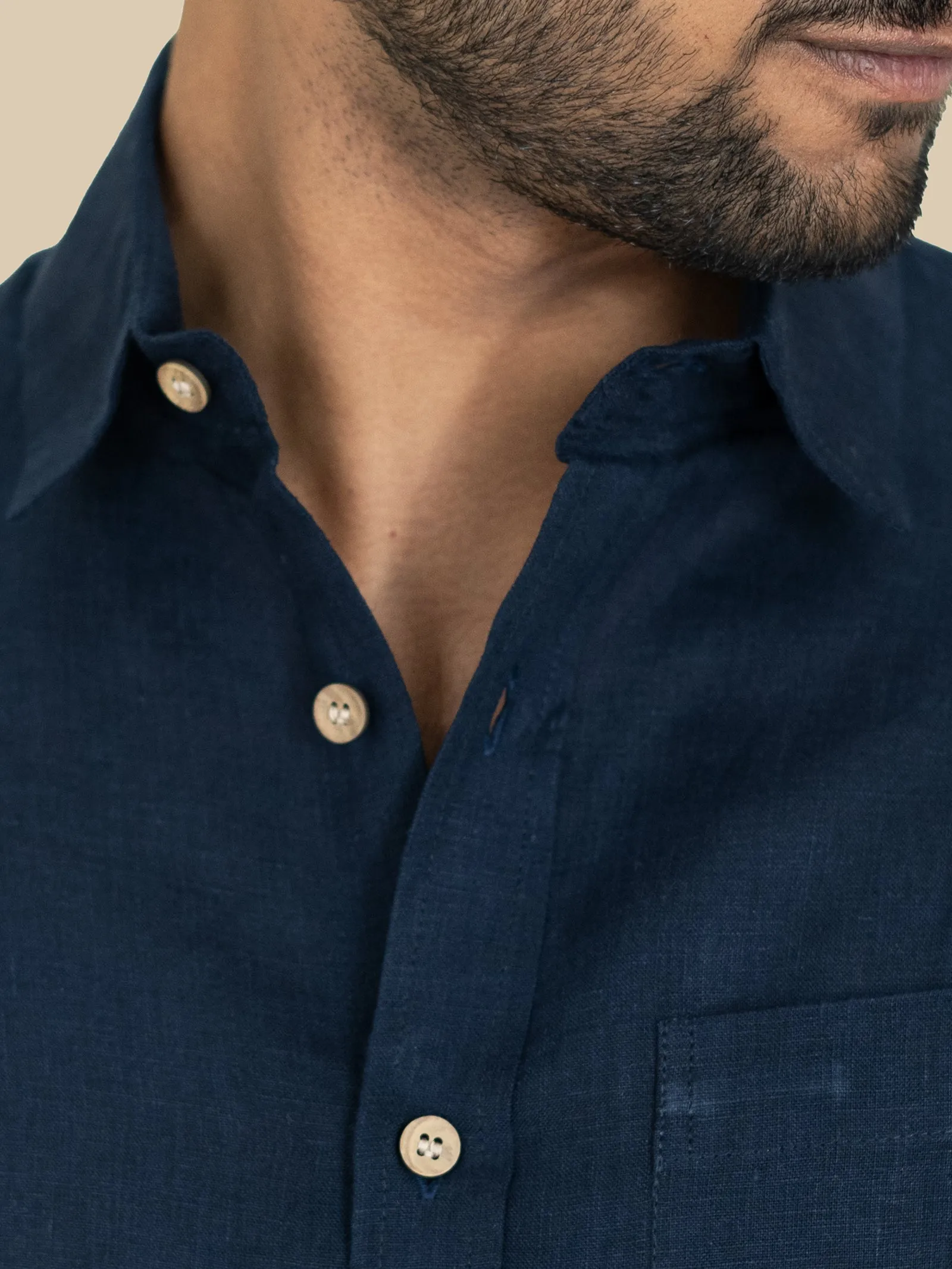 Harvey - Pure Linen Full Sleeve Shirt - Dark Blue