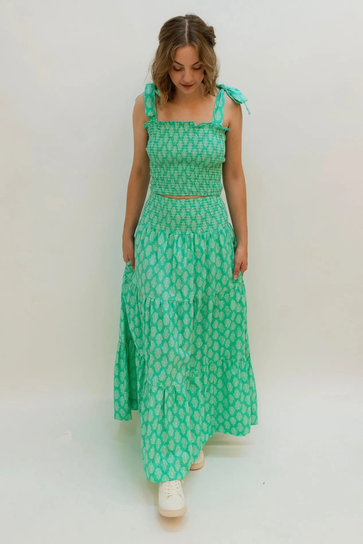 Heidi Green Top and Skirt Set