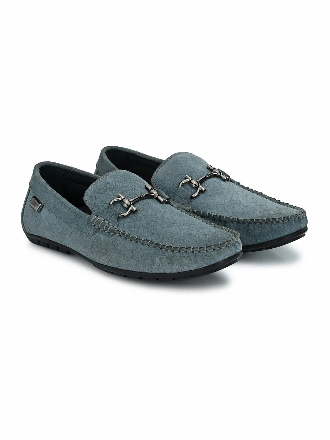 Hitz Men's Grey Leather Slip-On Loafer Shoes