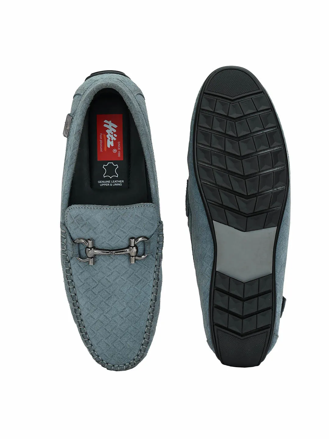 Hitz Men's Grey Leather Slip-On Loafer Shoes