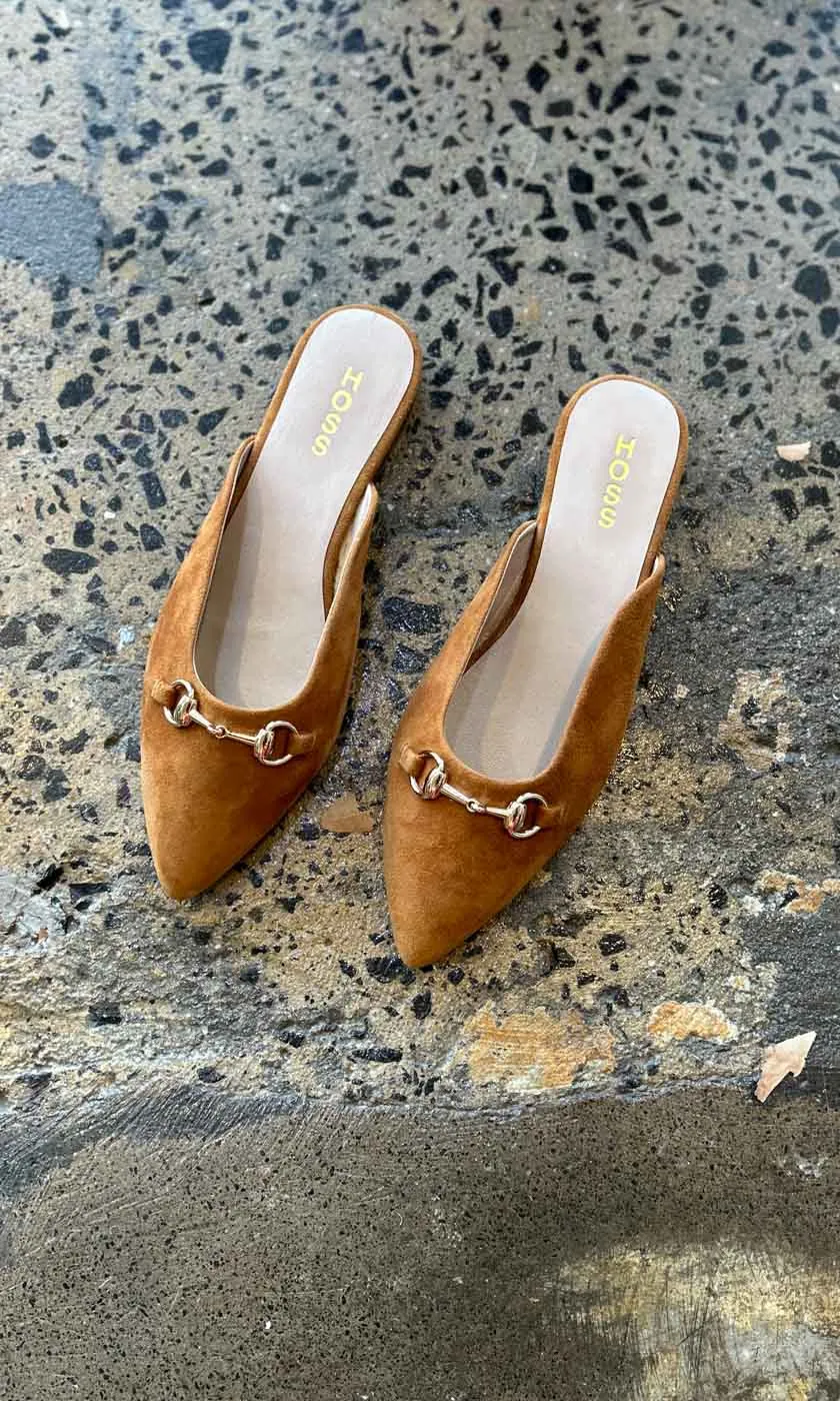 HOSS Tan Suede Buckle Mule