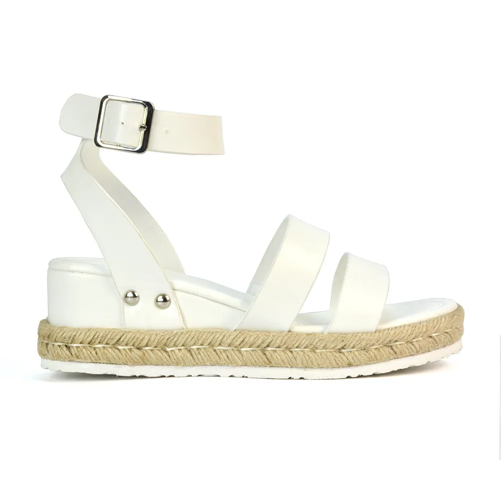 Jorja Platform Wedge Heel Sandals Espadrilles in Nude Synthetic Leather