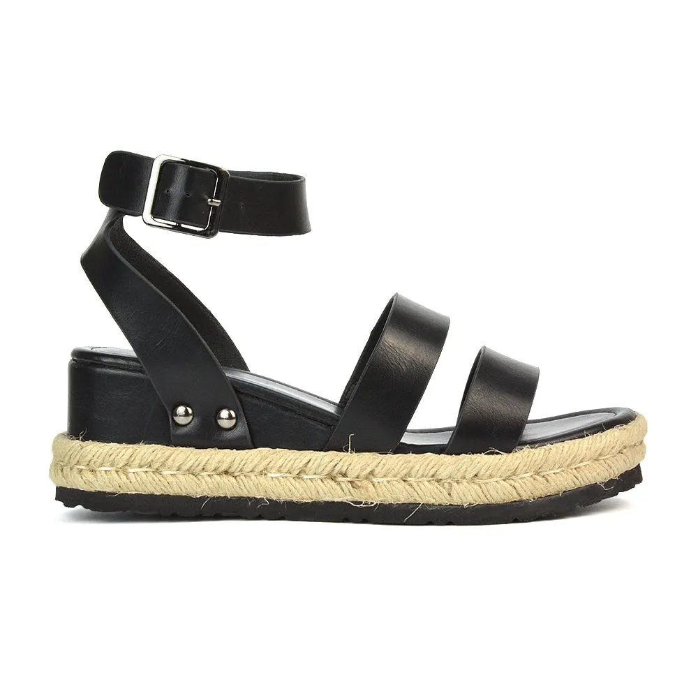 Jorja Platform Wedge Heel Sandals Espadrilles in Nude Synthetic Leather