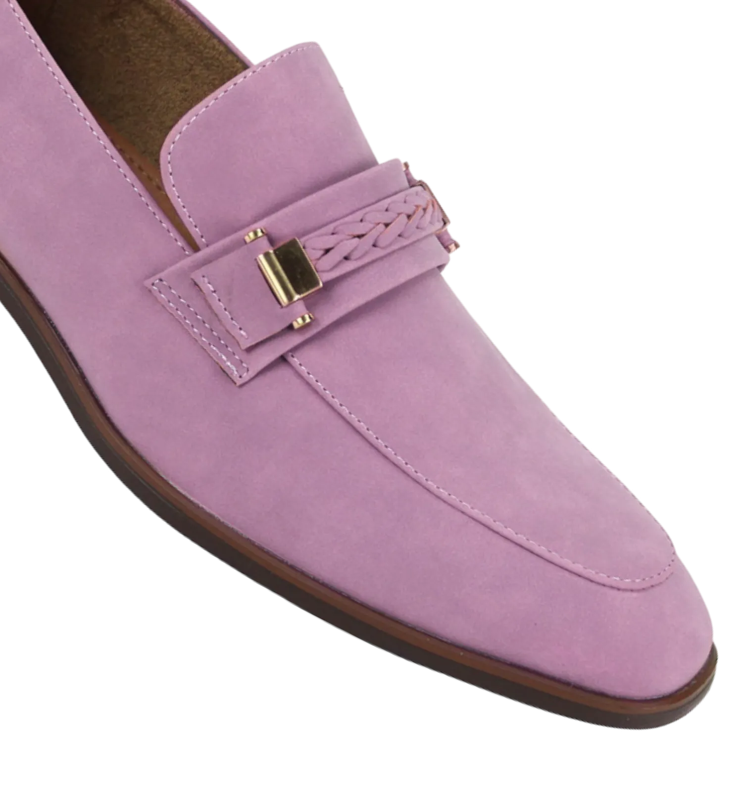 Lilac Men's Slip-on Suede Loafer Shoes with Metal and Braid Buckle