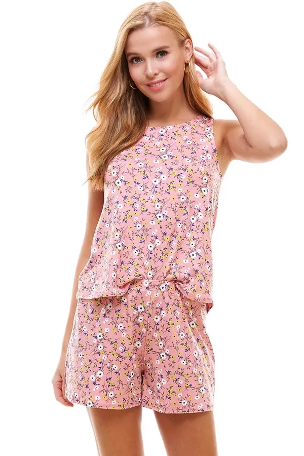 Loungewear Set Ditsy & Floral Sleeveless And Short