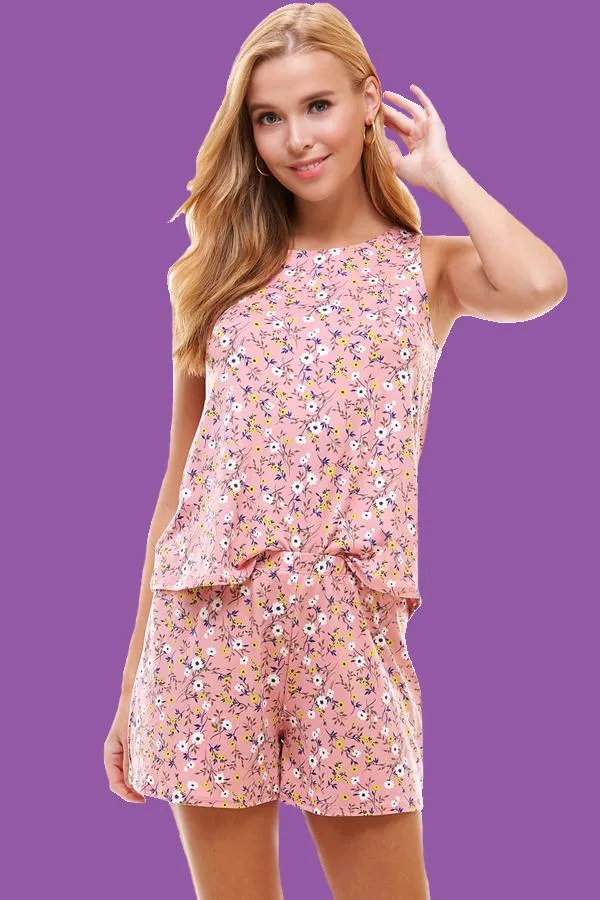 Loungewear Set Ditsy & Floral Sleeveless And Short