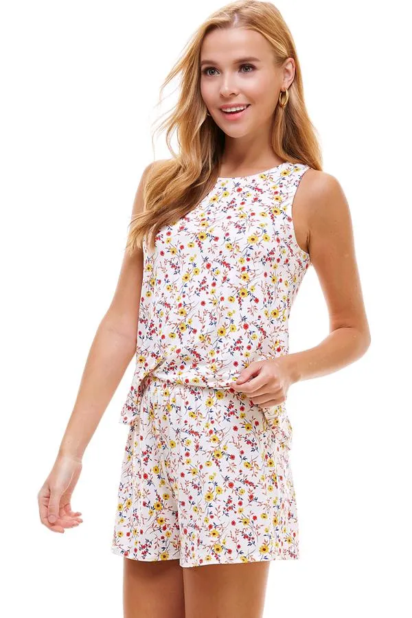 Loungewear Set Ditsy & Floral Sleeveless And Short