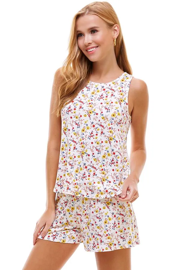 Loungewear Set Ditsy & Floral Sleeveless And Short