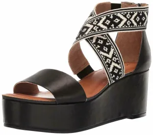 Lucky Brand Gwindolin Espadrille Wedge Sandal Black Leather Open Toe Platform