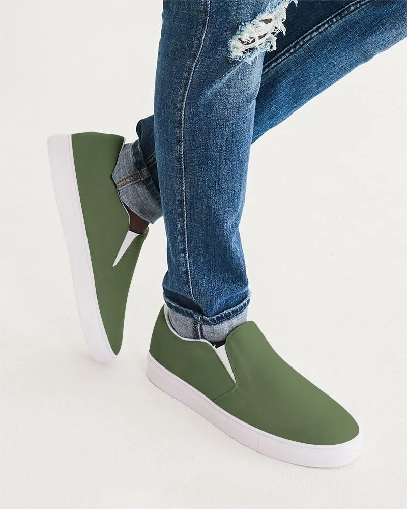 Medium Dark Warm Green Slip-On Canvas Sneakers | Men's | Medium Dark Pastel Warm Green | C30M0Y60K60